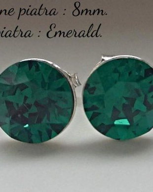 Cercei argint 925 cu piatra Swarovski Chaton 8mm Emerald