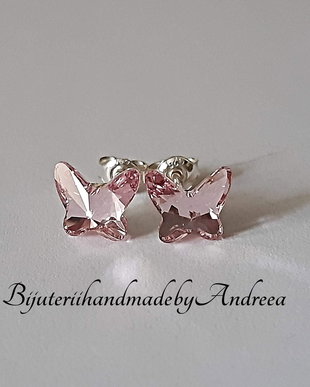 Cercei argint cu piatra Swarovski Fluture 8mm Light Rose