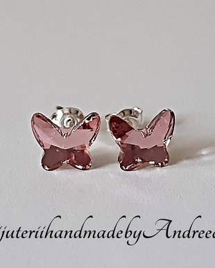 Cercei argint cu piatra Swarovski Fluture 8mm antique pink