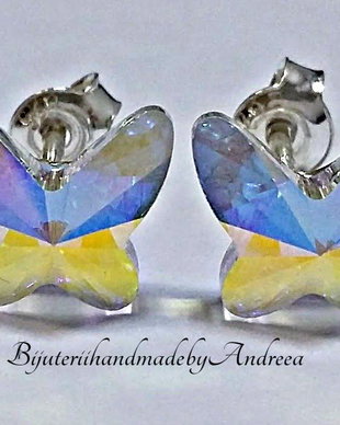 Cercei argint cu piatra Swarovski Fluture 8mm Crystal AB