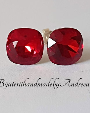 Cercei argint 925 cu piatra Swarovski Rivoli Cabochon 10mm Siam