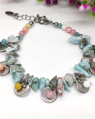 Bratara charm inox -larimar si jad
