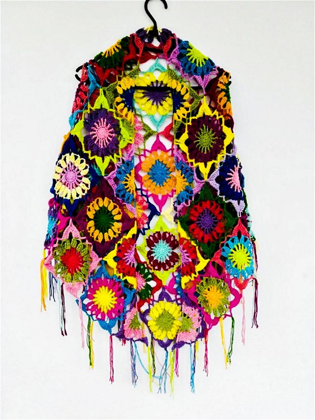 Sal crosetat, multicolor, hippie, boho chic, gypsy, handmade