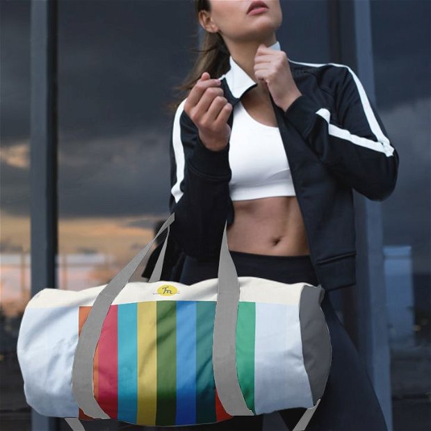 Geanta Sport Fitness Handmade, Gym Duffle Bag Original Mulewear, Abstract Dungi color, Glass Half Full, Multicolor, 22 L