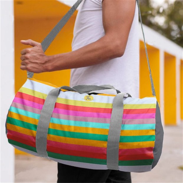 Geanta Sport Fitness Handmade, Gym Duffle Bag Original Mulewear, Abstract Curcubeu, Feel the Rainbow, Multicolor, 22 L