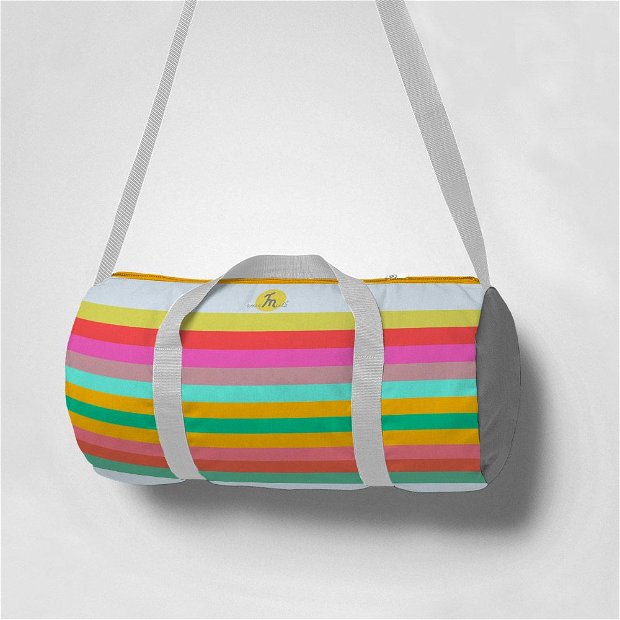 Geanta Sport Fitness Handmade, Gym Duffle Bag Original Mulewear, Abstract Curcubeu, Feel the Rainbow, Multicolor, 22 L