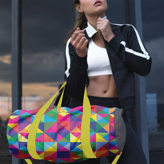 Geanta Sport Fitness Handmade Gym Duffle, Abstract Rubix Cube, Multicolor, 22 L