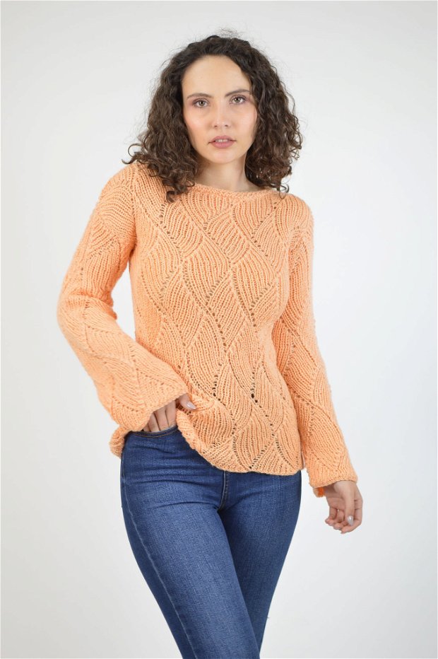 Pulover tricotat manual portocaliu