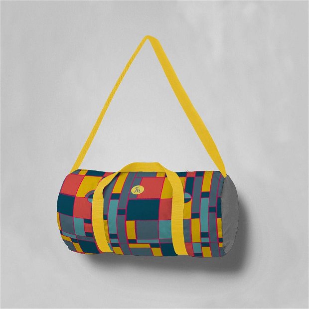 Geanta Sport Fitness Handmade, Gym Duffle Bag Original Mulewear, Geometric Abstract Desen Color Copii, Child Mumble, Multicolor, 22 L