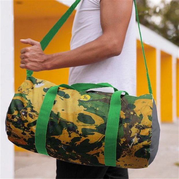 Geanta Sport Fitness Handmade Gym Duffle Bag Mulewear, Abstract Padure Tropicala Tropical Color Forrest, Multicolor, 22 L