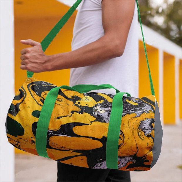 Geanta Sport Fitness Handmade Gym Duffle Bag Mulewear, Abstract Cer Instelat Starry Yellow Sky, Multicolor, 22 L