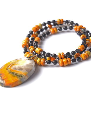Colier din pietre naturale de jasp bumblee bee, obsidian, hematit cu accesorii de argint 925