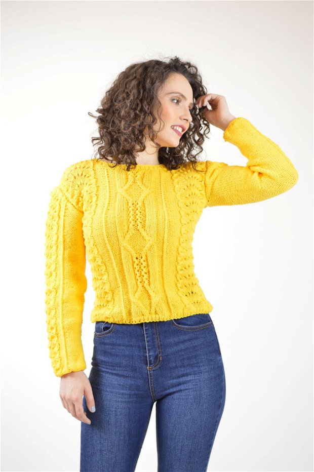 Not fashionable interface Money lending Pulover tricotat manual galben floarea-soarelui | Breslo