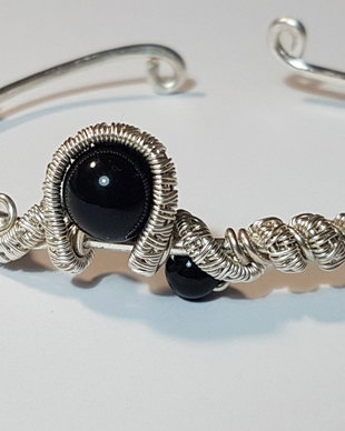 Bratara reglabila , bratara argintata, bratara cu onyx