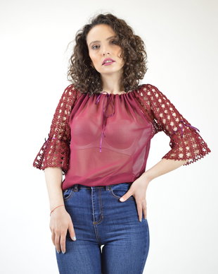 Bluza boho crosetata mov-inchis