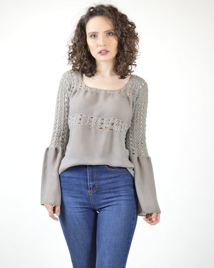 Bluza boho gri deschis