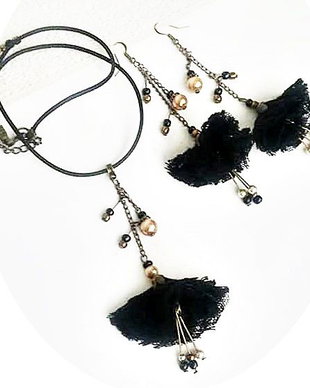 set clopotei de flori dantela neagra
