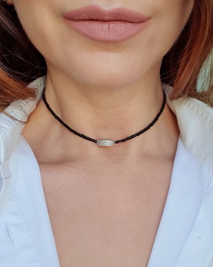 Choker negru ajustabil, Colier cu margele pentru femei