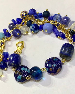 BRATARA ~MIDNIGHT~ lapislazuli,murano,lampwork,cristale India,opalit,zamac aurit