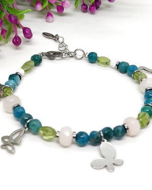 Bratara charm inox cu apatit,peridot si aventurin