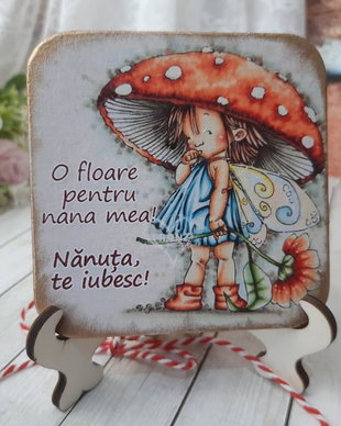 Felicitare din lemn - martisor pentru nana