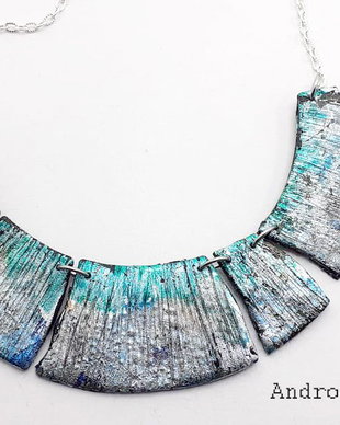 Colier bleu-verde din lut polimeric