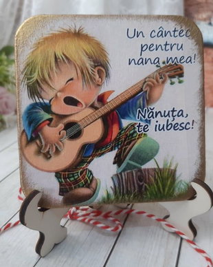 Felicitare din lemn -  cadou pentru nana