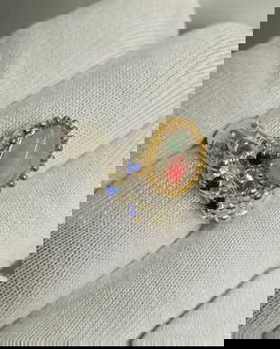 Inel din argint 925 cu accente aurite si opal etiopian natural