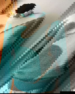 Pulover in nuante turcoise și perlute