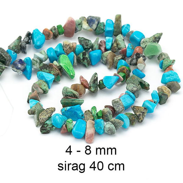 Sirag mix de Jad African,  Rodonit,  Howlit,  Turcoaz sintetic, chipsuri, 4-8 mm, CH40