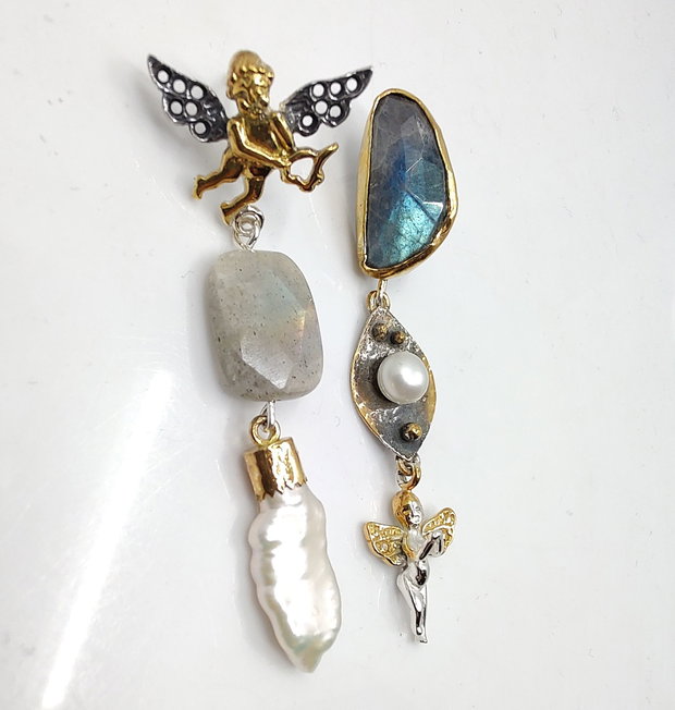 ANGELS ON YOUR SHOULDER Cercei asimetrici statement, lungi, cu pietre semipretioase