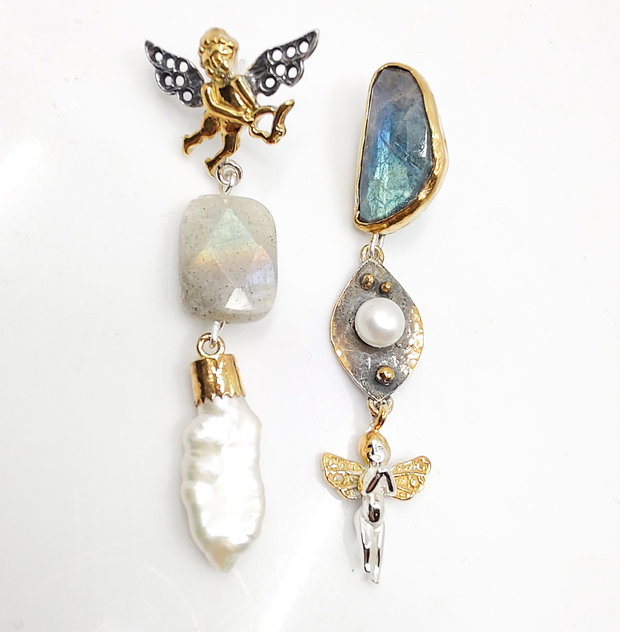 ANGELS ON YOUR SHOULDER Cercei asimetrici statement, lungi, cu pietre semipretioase