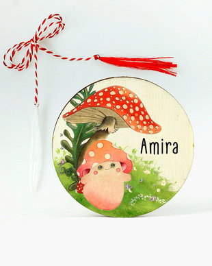 Brosa martisor lemn cu ciupercute
