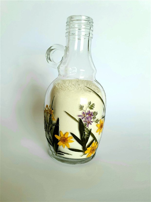 Sticla decorata cu flori presate, Sticla decorativa