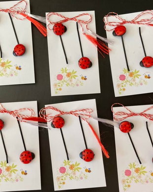 Martisor, set agrafe de par cu nasturi buburuze