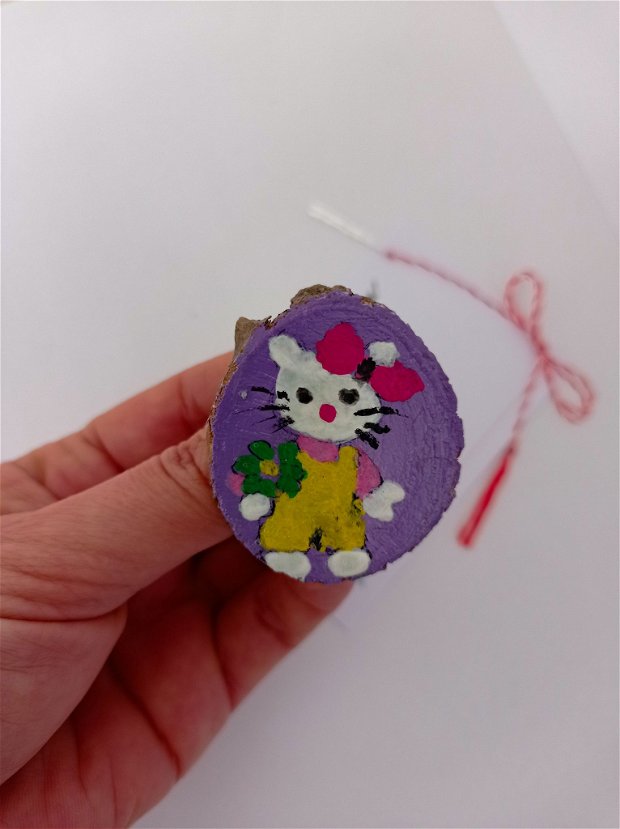 Mărțișoare Hello Kitty,tip magnet pictate pe lemn