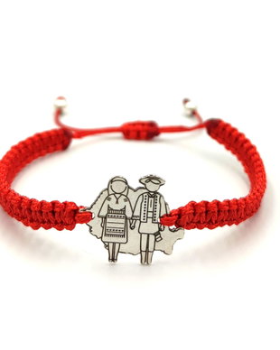 Bratara impletita tip martisor, argint 925, model cu harta Romaniei si port traditional