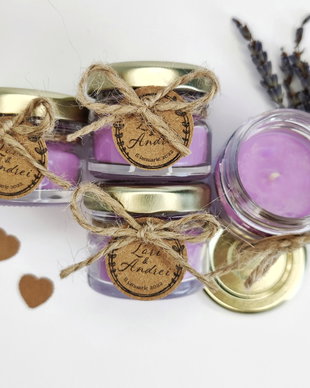 Mărturie nuntă/botez lumânare parfumată in borcănel cu aromă de lavandă, Kandor Special Gifts