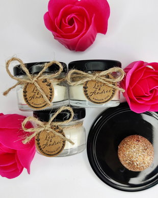 Mărturie nuntă/botez lumânare parfumată din ceara naturală turnată în borcanele, Kandor Special Gifts