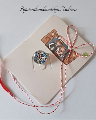 Brosa martisor cabochon sticla 14mm motive maghiare, model 3