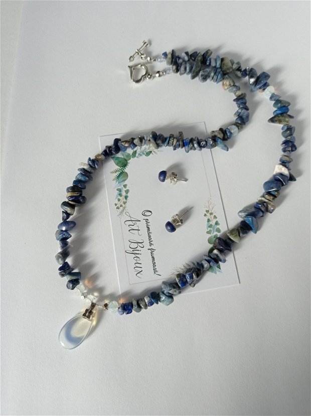 Set semiprețioase Opal și Lapis lazuli, Albastru marin ,Cadouri 8 Martie