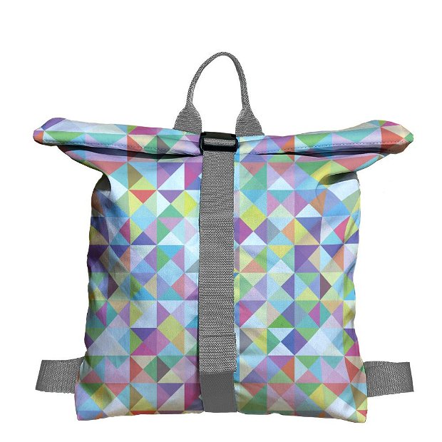 Rucsac Handmade Backpack Abstract, Abundenta de Triunghiuri Subtile, Multicolor, 45x37 cm