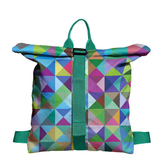 Rucsac Handmade Backpack Abstract, Triunghiuri si Patrate In Culori Vintage, Multicolor, 45x37 cm