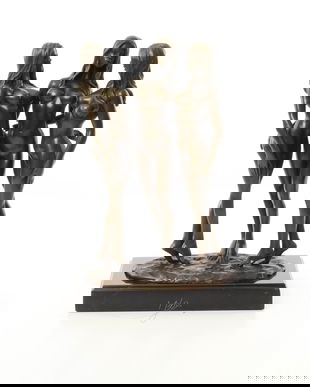 Cele trei gratii - statueta din bronz pe soclu din marmura