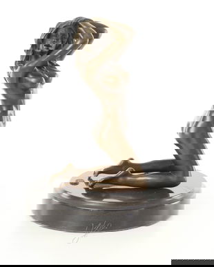 Nud - statueta erotica din bronz pe soclu din marmura