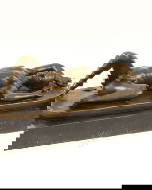 Nud - statueta erotica din bronz pe soclu din marmura