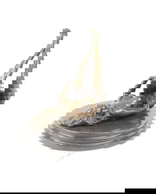 Nud - statueta erotica din bronz pe soclu din marmura