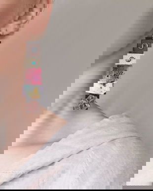 Cercei lungi din diverse materiale colate, cercei statement unicat din piele, dantela si margele