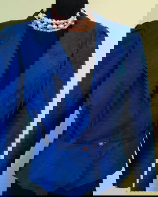 Sacou shantung natural albastru