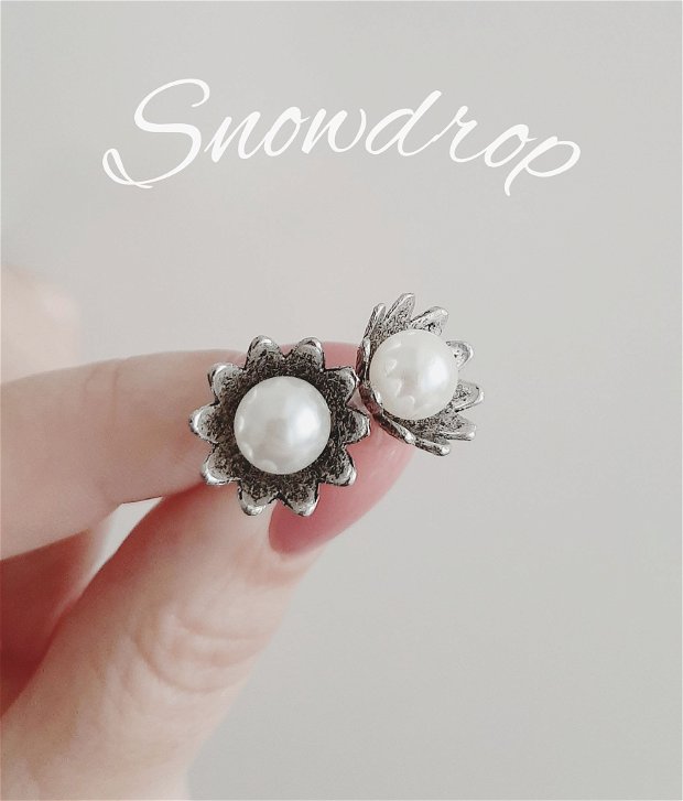 Cercei argintii cu perle albe Snowdrop